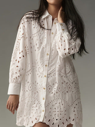 Sophia | Delicate Eyelet Button-Front Tunic Shirt