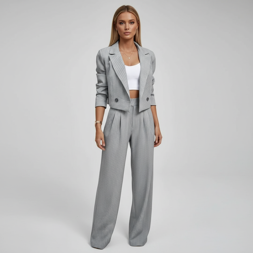 Marielle | Elegant Striped Blazer and Wide-Leg Trouser Set