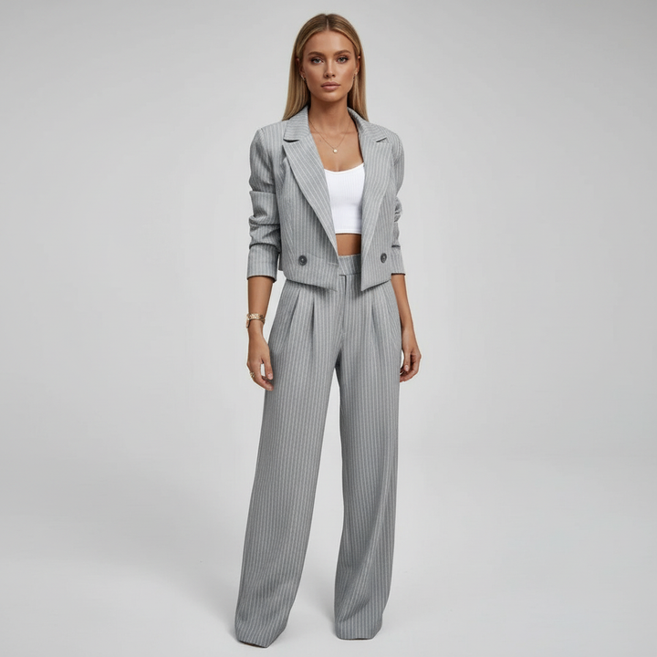 Marielle | Elegant Striped Blazer and Wide-Leg Trouser Set