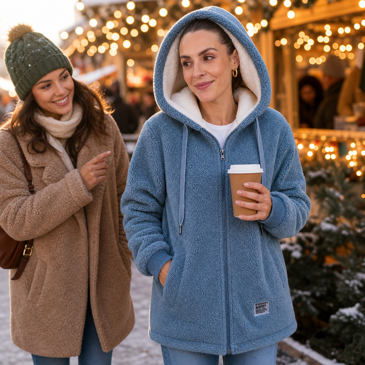 Veloura | Hooded Mid-Length Faux-Shearling Jacket for Women