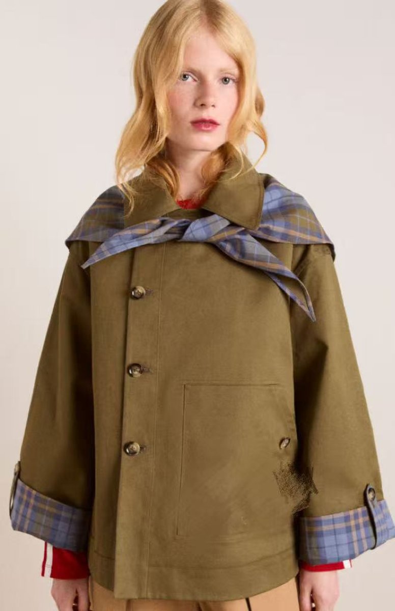 Victoria | Oversized Trench Coat with Checked Collar