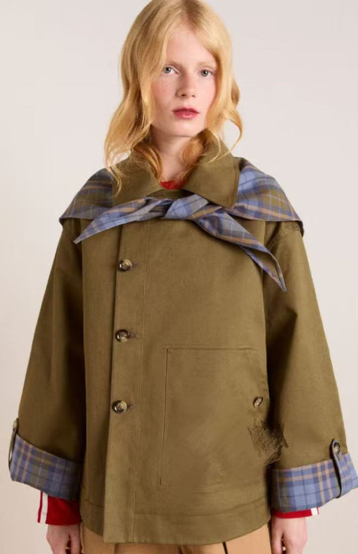 Victoria | Oversized Trench Coat with Checked Collar