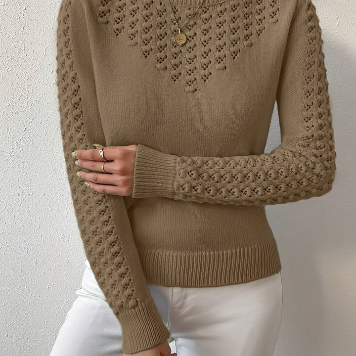 Aveline | Pointelle-Knit Sweater – Elegant Round Neck Style for Women