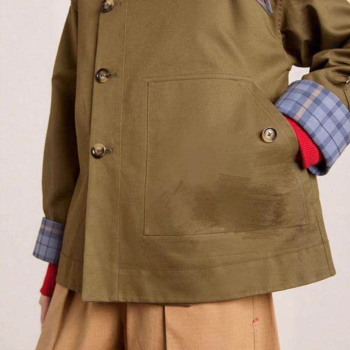 Victoria | Oversized Trench Coat with Checked Collar