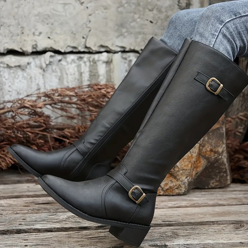 Abbie | Moderne kniehohe Stiefel mit doppelter Schnalle