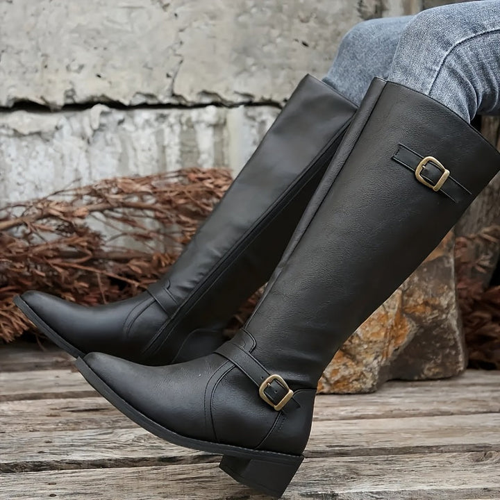 Abbie | Moderne kniehohe Stiefel mit doppelter Schnalle