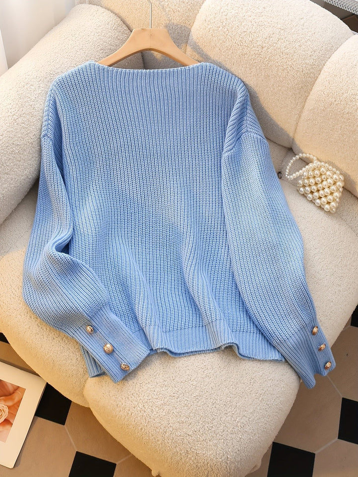 Velora | Ribbed V-Neck Sweater for Women with Elegant Detail