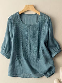 Rosalie | Refined and Comfortable Embroidered Scoop-Neck Blouse