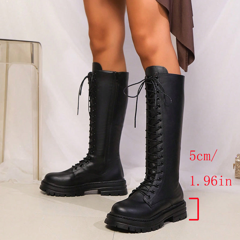 Bianca | Edgy Lace-Up Platform Knee High Boots