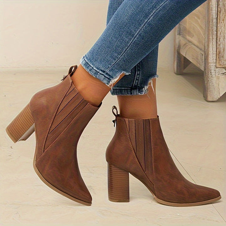 Vivienne | Chic Pointed Toe Block Heel Ankle Boots