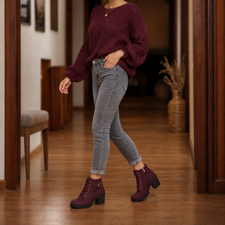 Buckle & Bold | Lace-Up Chunky Heel Ankle Boots for Women