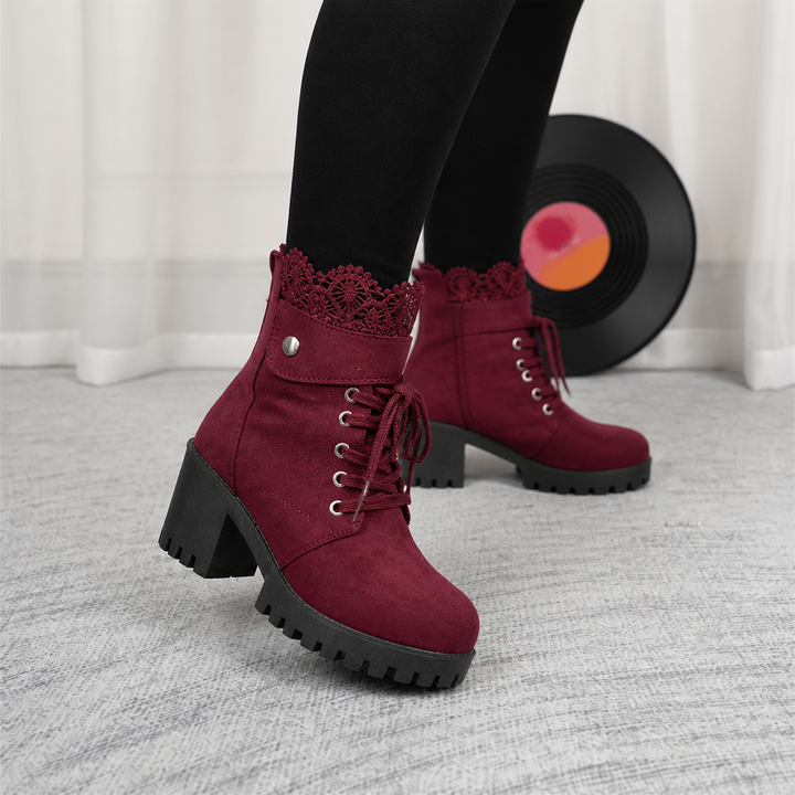 Lacevoya | Lace-Up Chunky Heel Ankle Booties for Women