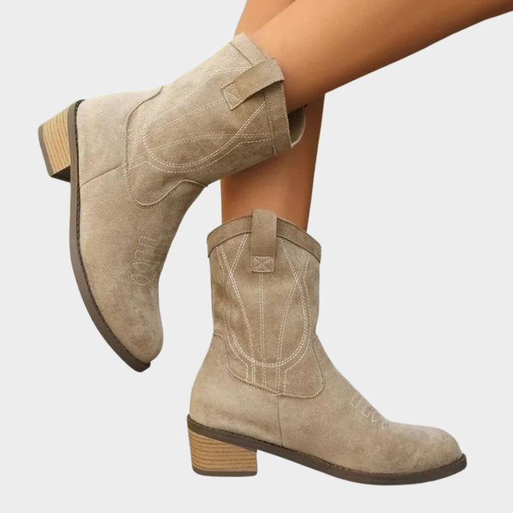 Heidi | Embroidered Suede Western Boots with Classic Cowboy Charm
