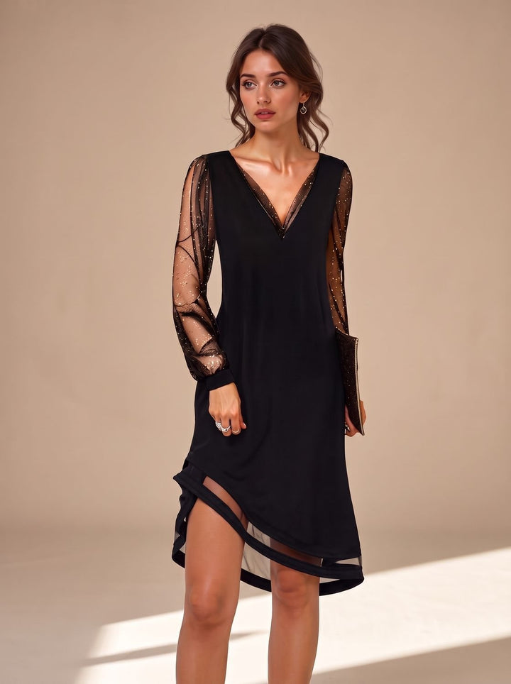 Camila | Mini Dress – Black Sheer Sequin Style for Women