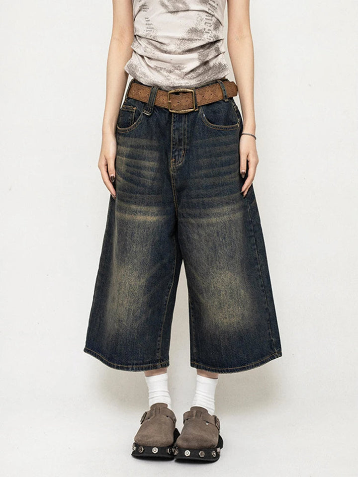 Chloe | Retro-Washed And Edgy Wide Leg Denim Culottes