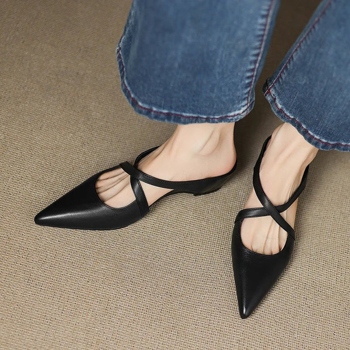 Victoria | Pointed-Toe Cross-Strap Leather Slip-On Mules