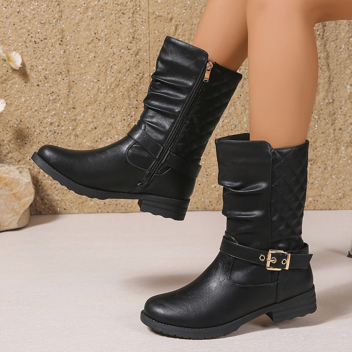 Helena | Stylish Slouchy Mid-Calf Buckle Boots