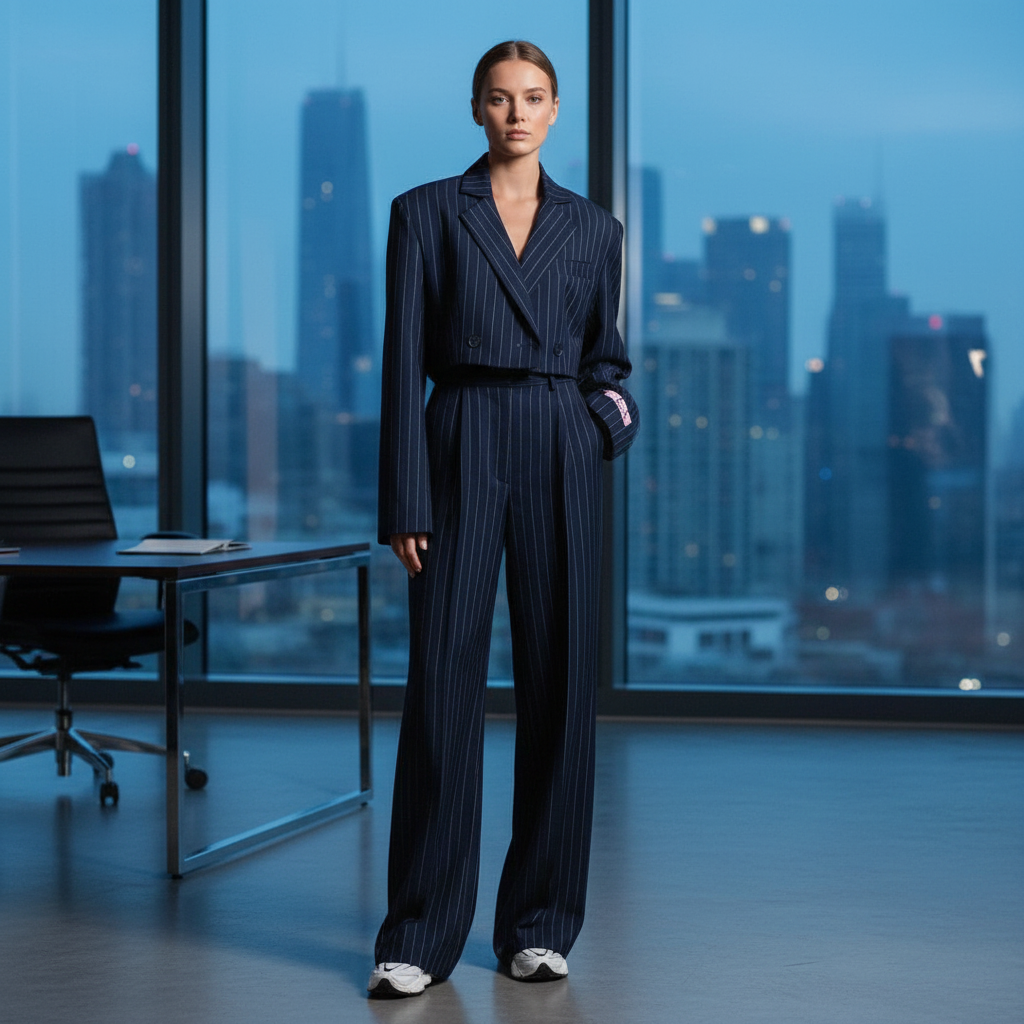 Marielle | Elegant Striped Blazer and Wide-Leg Trouser Set