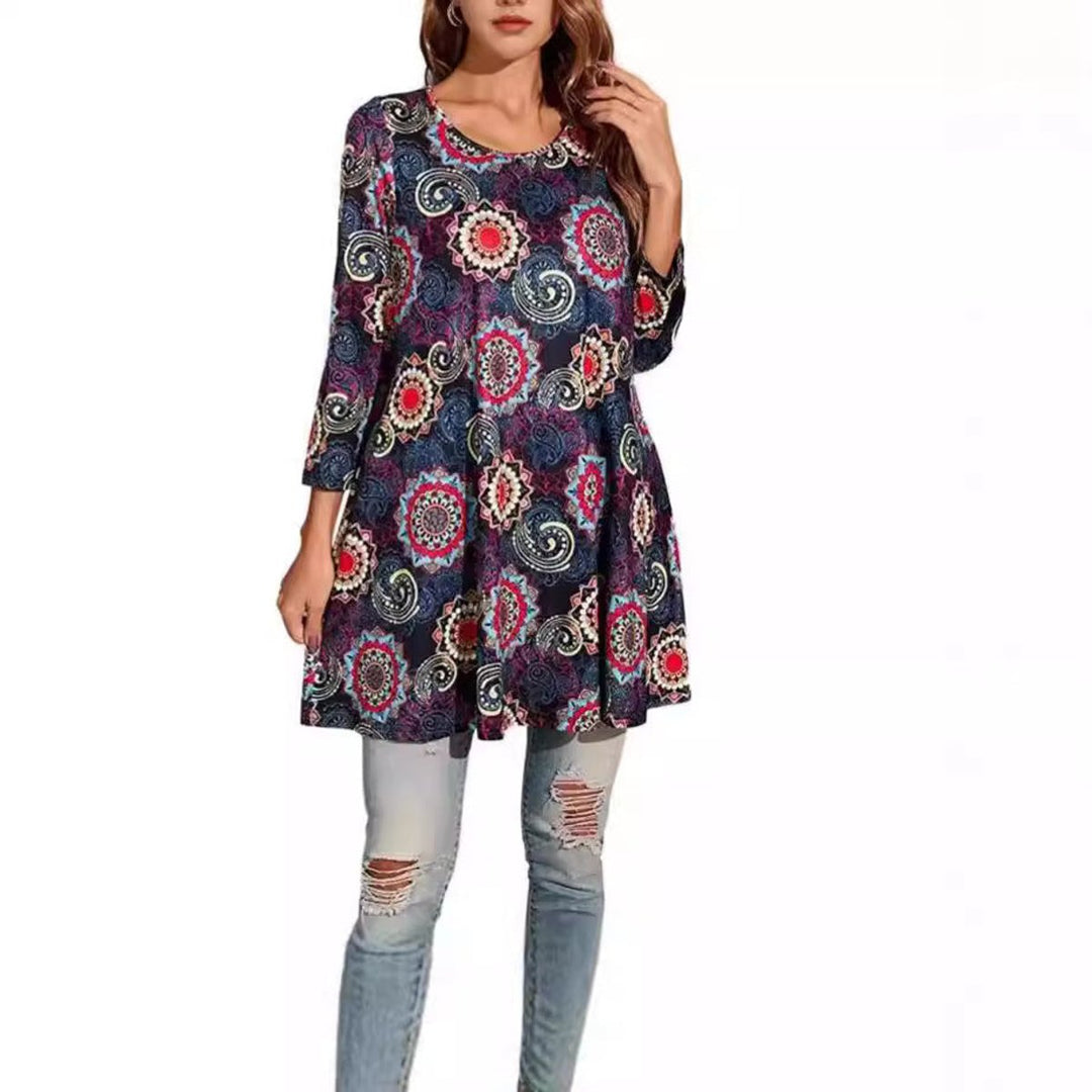 Victoria | Vibrant Geometric Mandala Print A-Line Tunic Top