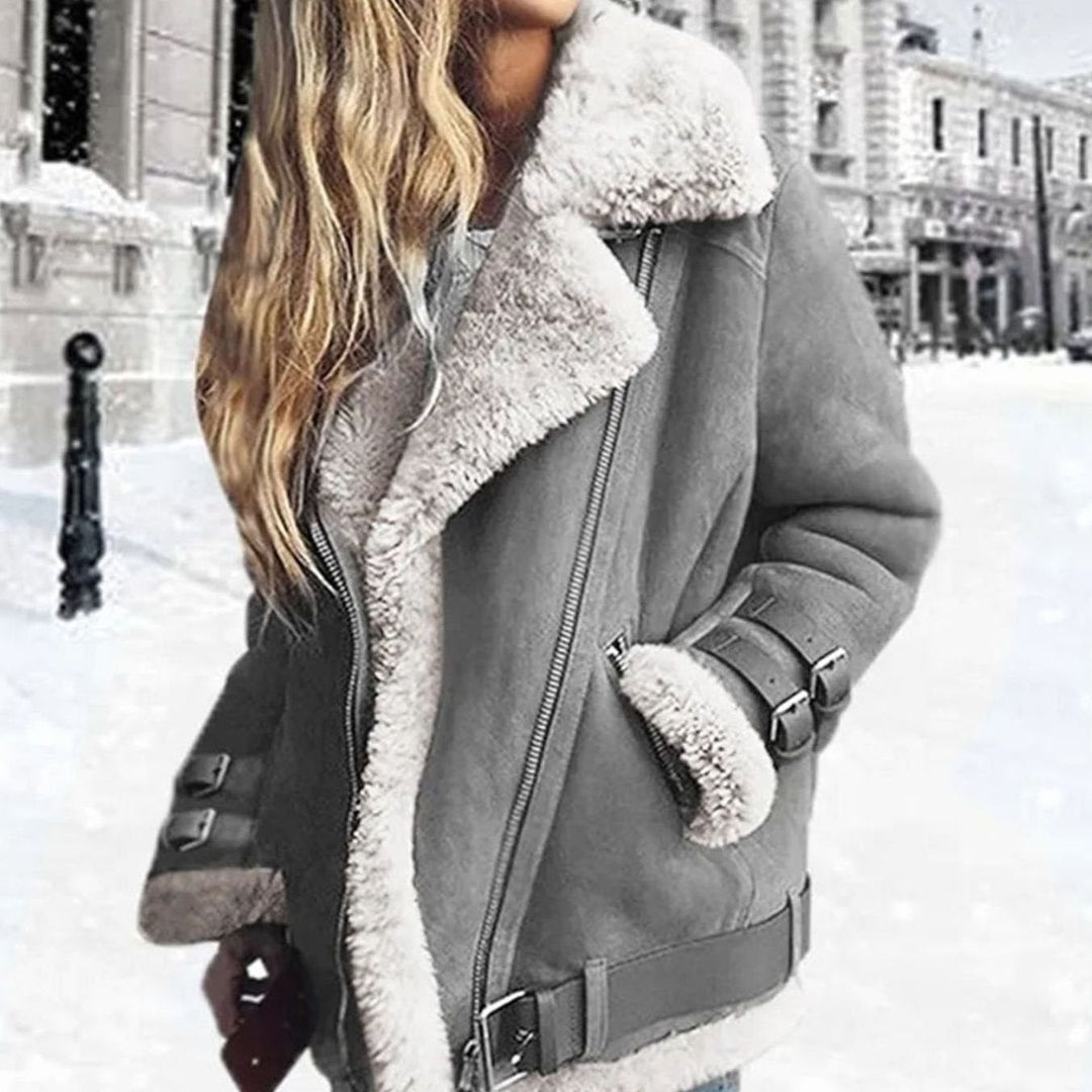 Hannah | Biker Jacket – Women’s Wool Lined Suede with Buckles