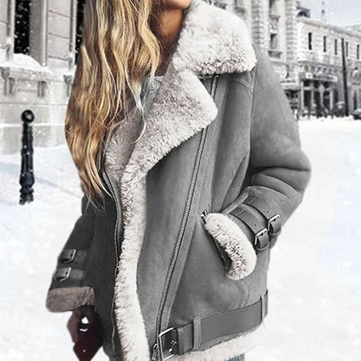 Hannah | Biker Jacket – Women’s Wool Lined Suede with Buckles