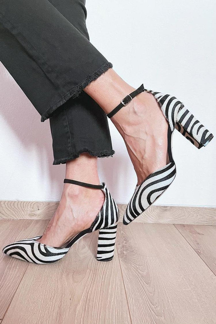 Quinn | Zebra Print Ankle Strap Heels for Women