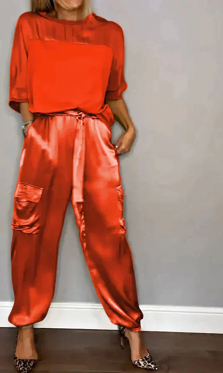 Victoria | Luxurious And Glamorous Satin Two Piece Set