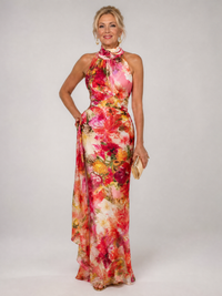 Mila | Stylish And Flowing Floral Print Halter Neck Maxi Dress