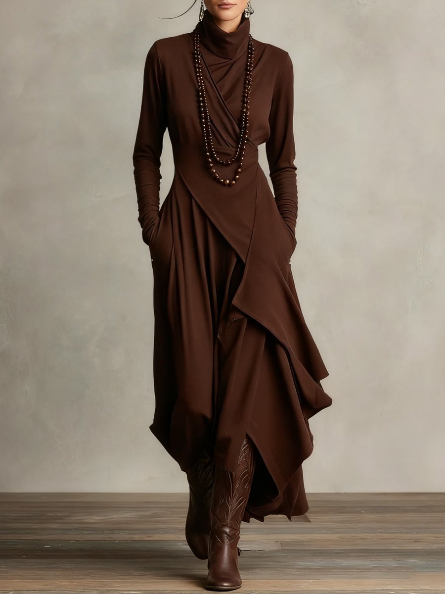 Sophia | Asymmetrical Roll Collar Long-Sleeved Maxi Dress