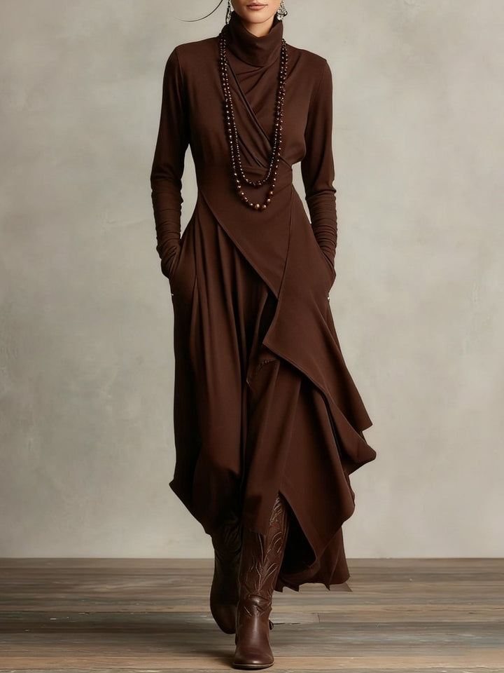 Sophia | Asymmetrical Roll Collar Long-Sleeved Maxi Dress