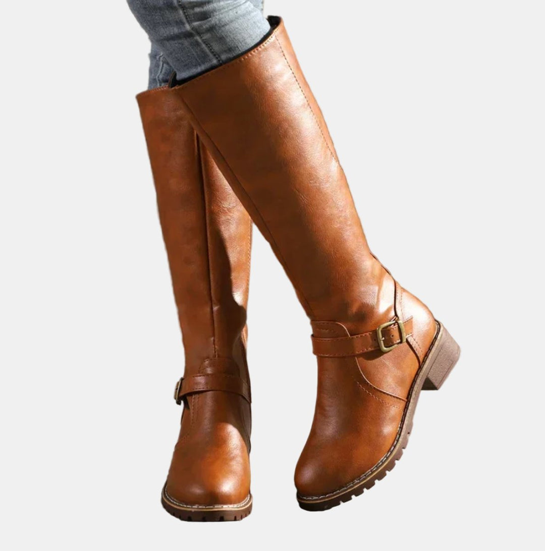 Julia | Elegant Buckle Detail Knee High Boots