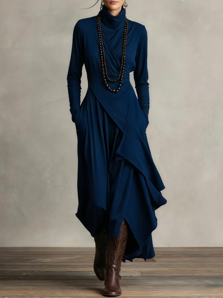 Sophia | Asymmetrical Roll Collar Long-Sleeved Maxi Dress