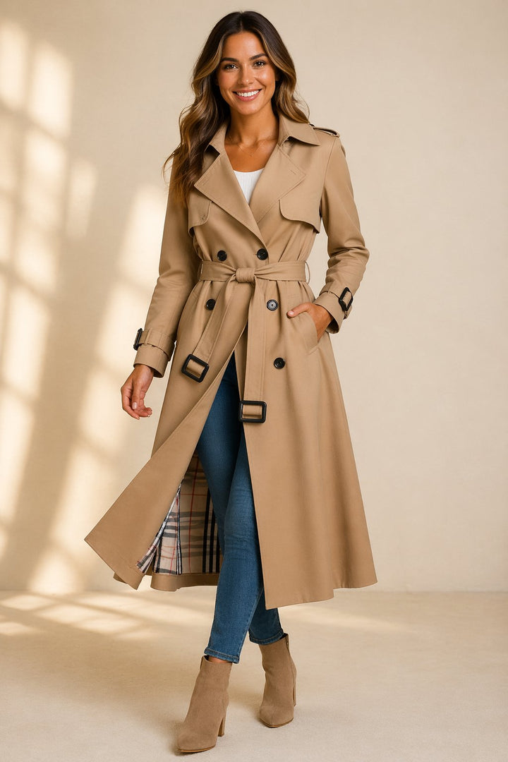 Rebecca | Elegant Long Double-Breasted Belted Trench Coat