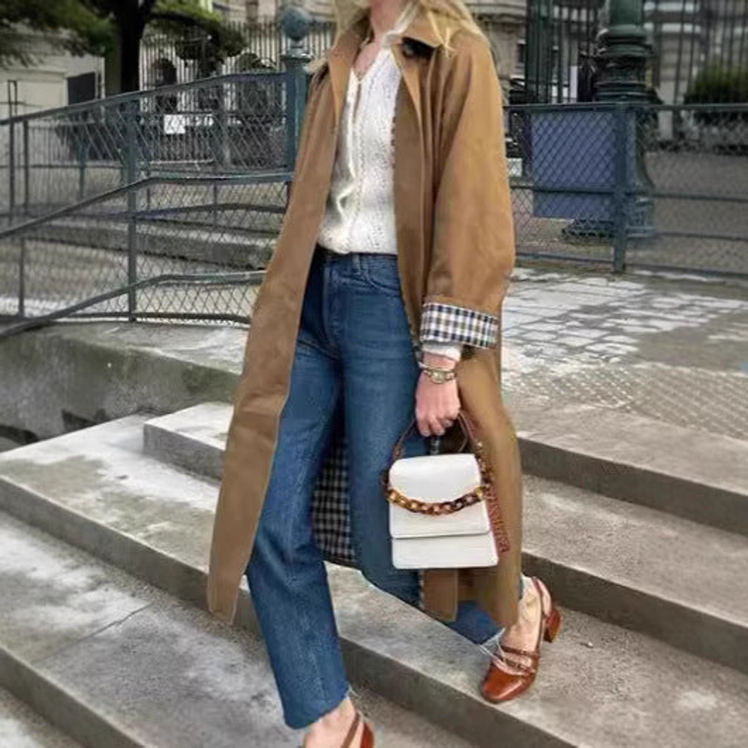 Sophie | Long Checked Oversized Trench Coat