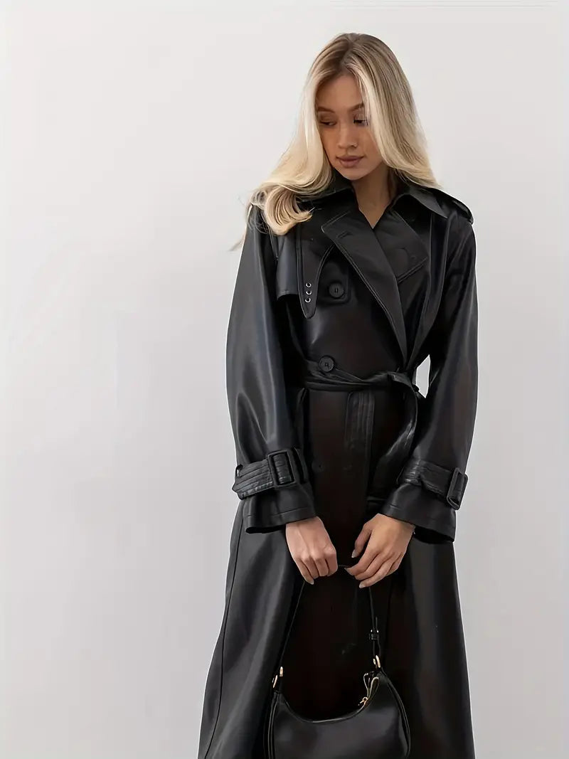 Sophia | Chic And Modern Faux Leather Trench Coat