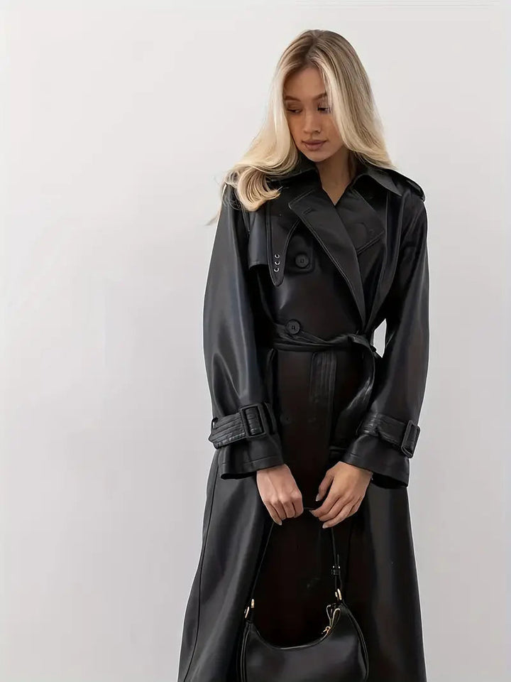 Sophia | Chic And Modern Faux Leather Trench Coat