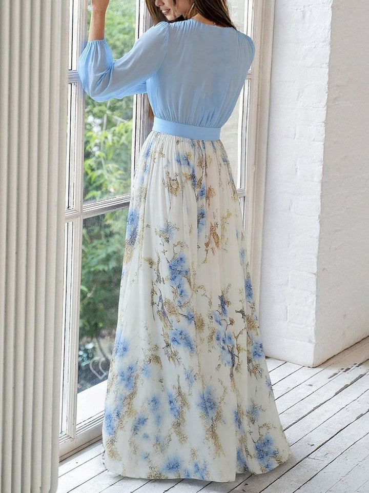 Ellie | Abito lungo a trapezio in chiffon floreale a maniche lunghe