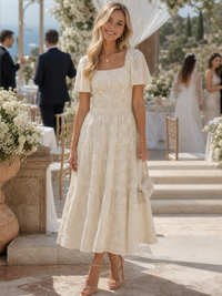 Lydia | Romantic and Airy Floral Textured Midi Dress