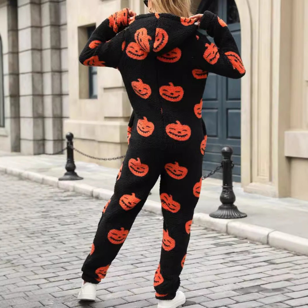 Felina | Halloween Jumpsuit – Cozy Hooded Fleece Design for Women