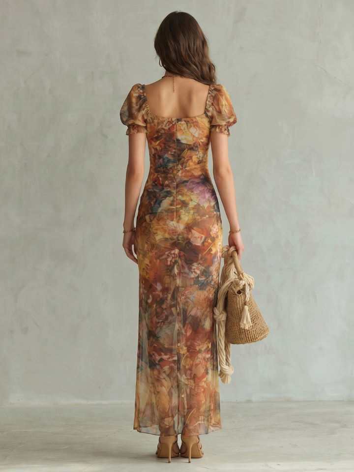 Ciel | Ruched Midi Dress – Elegant Ruffled Sleeve Style