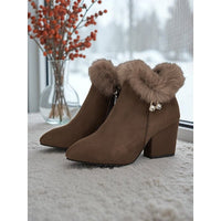 Evelyn | Cozy and Stylish Faux Fur Trimmed Block Heel Ankle Boots