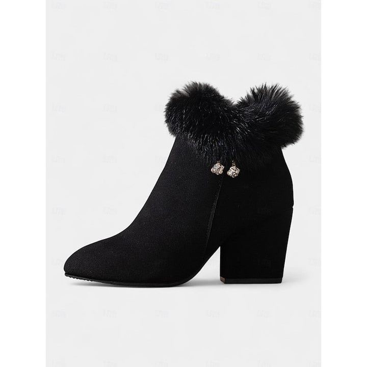 Claire | Block Heel Ankle Boots – Cozy Fur-Trimmed Style