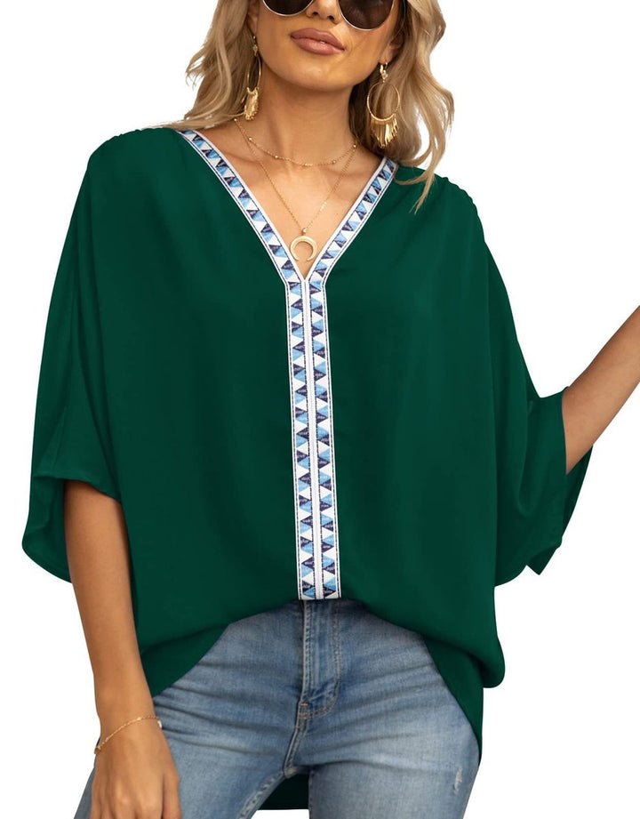 Sophia | Chic Boho Embroidered V-Neck Tunic Top
