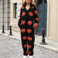 Sara | Modern And Playful Pumpkin Halloween Fleece Jumpsuit