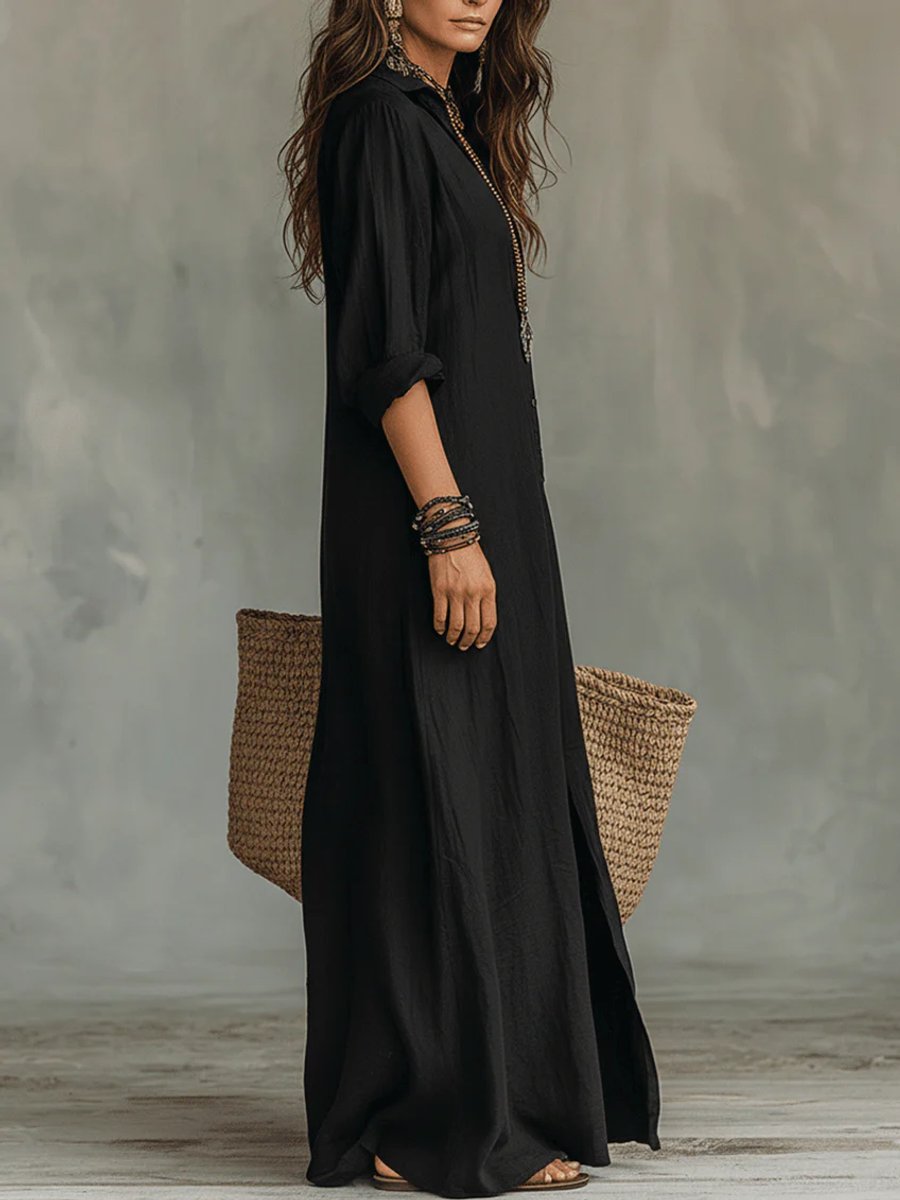 Zoe | Button-Front Long-Sleeved Shirt Maxi Dress