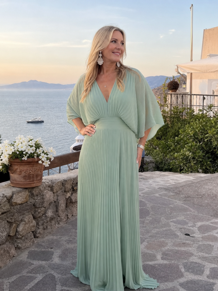 Semorph | Maxi Dress – Elegant V Neck Long Sleeve