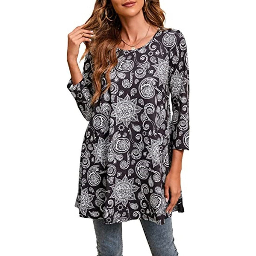 Victoria | Vibrant Geometric Mandala Print A-Line Tunic Top
