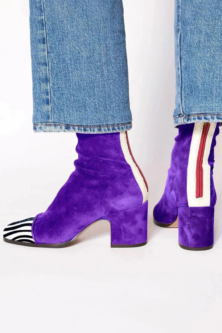 Vivienne | Bold Suede Ankle Boots with Leopard-Print Accents