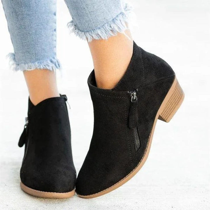 Camille | Elegant Suede Ankle Boots with a Comfortable Low Block Heel