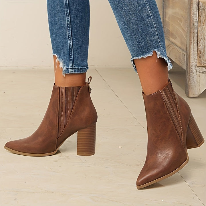 Vivienne | Chic Pointed Toe Block Heel Ankle Boots